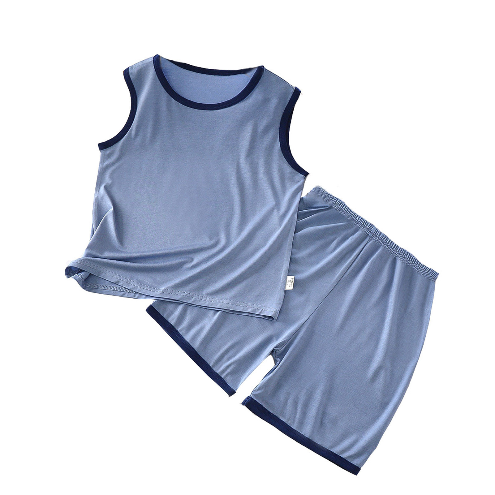 Baby Boy Pajams Set Summer Tank Tops and Shorts 2 Piece Pj Set Loose Fit Thin Sleeveless Sleepwear Solid Lounge Wear Blue 18-24 Months